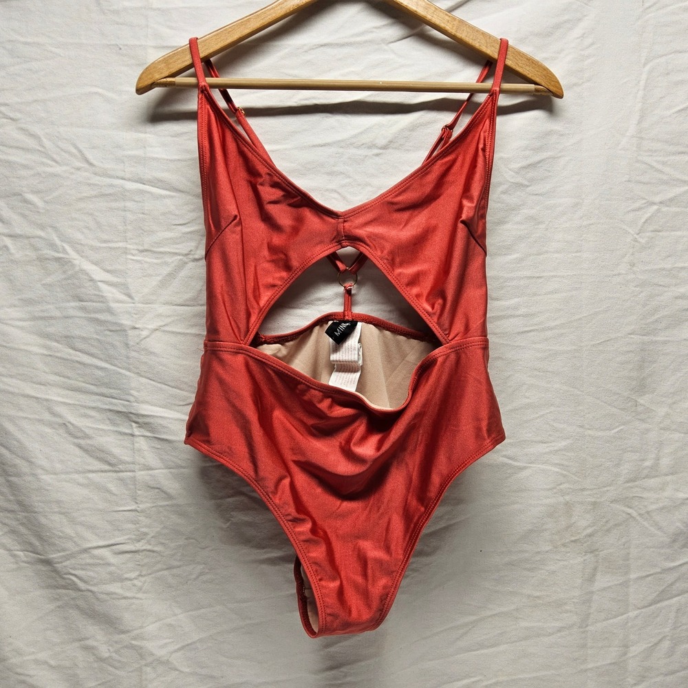 MinkPink One-Piece Swimsuit Womens Large Rust Metallic Cutout O-Ring Monokini
